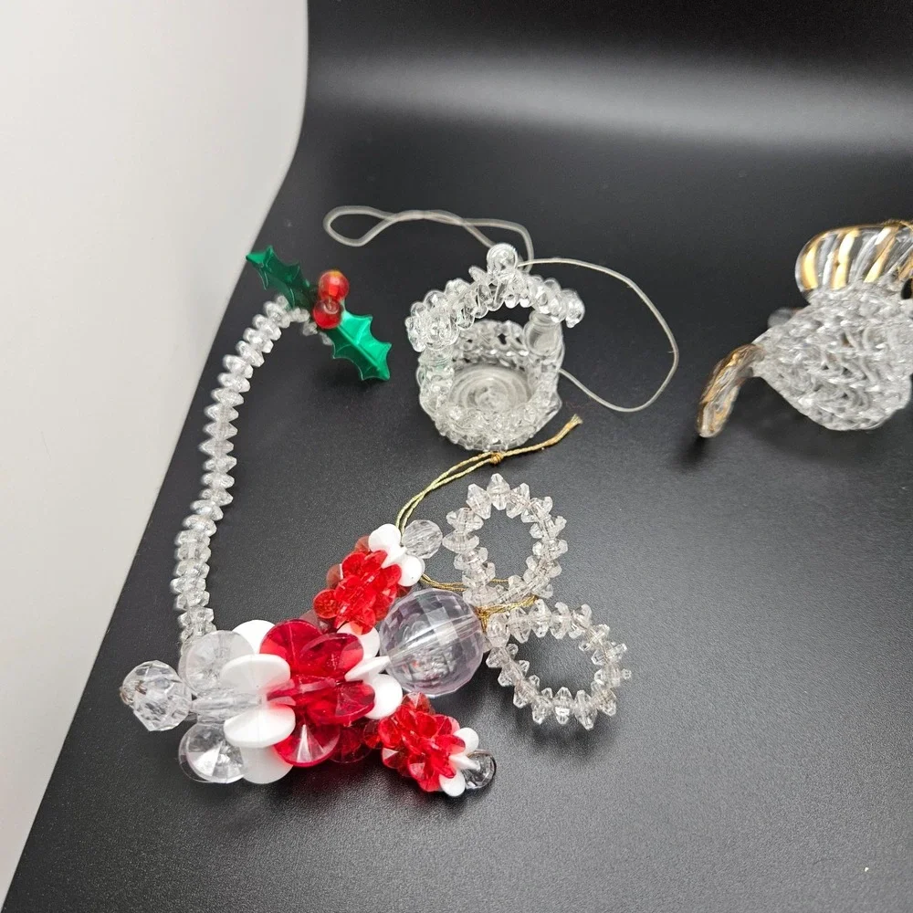 Vintage Clear Glass & Beaded Christmas Ornament Lot Tree Bird Basket‎ Mixed